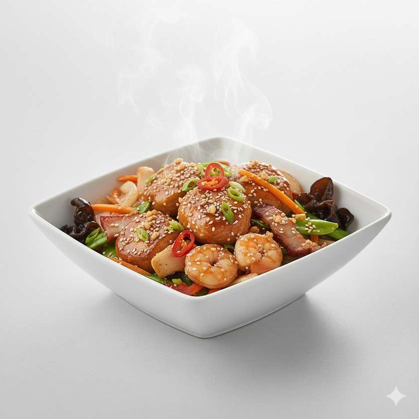 S16. Tofu s troma druhmi mäso na spôsob „pao“