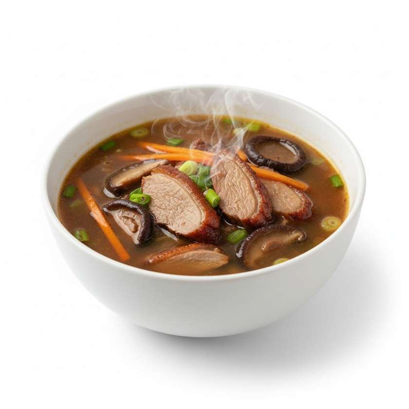 12A. Polievka s marinovanou kačacou a čínskymi hubami