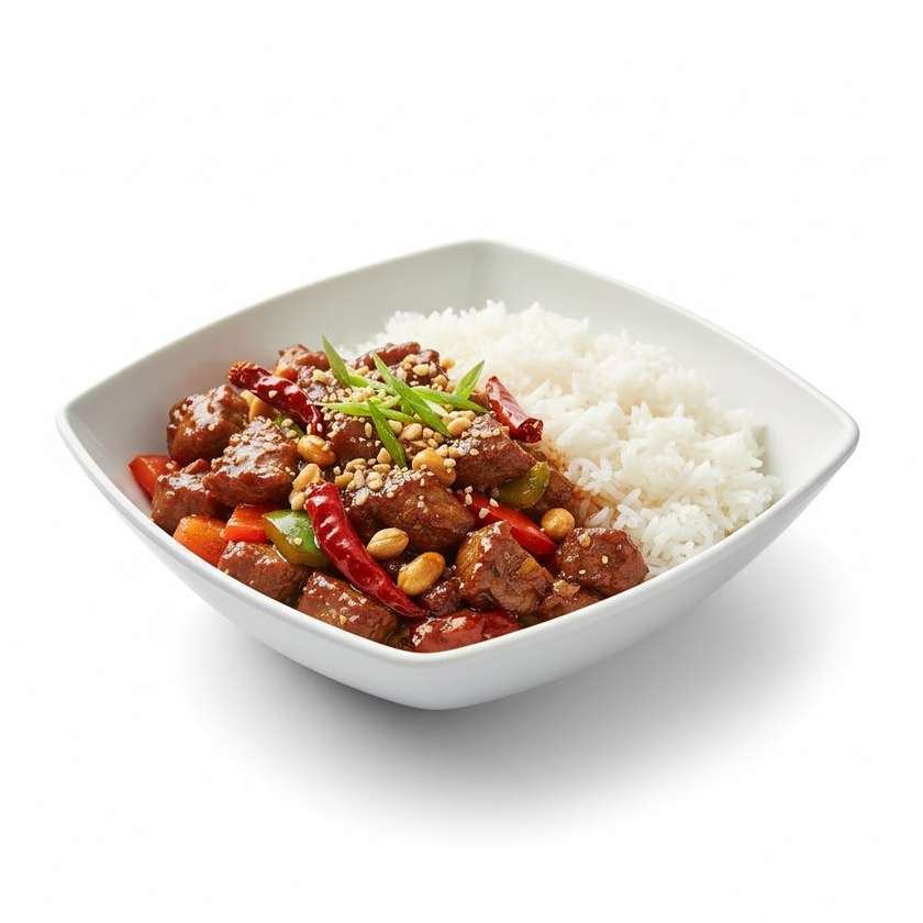 258. Hovězí kung pao s rýží