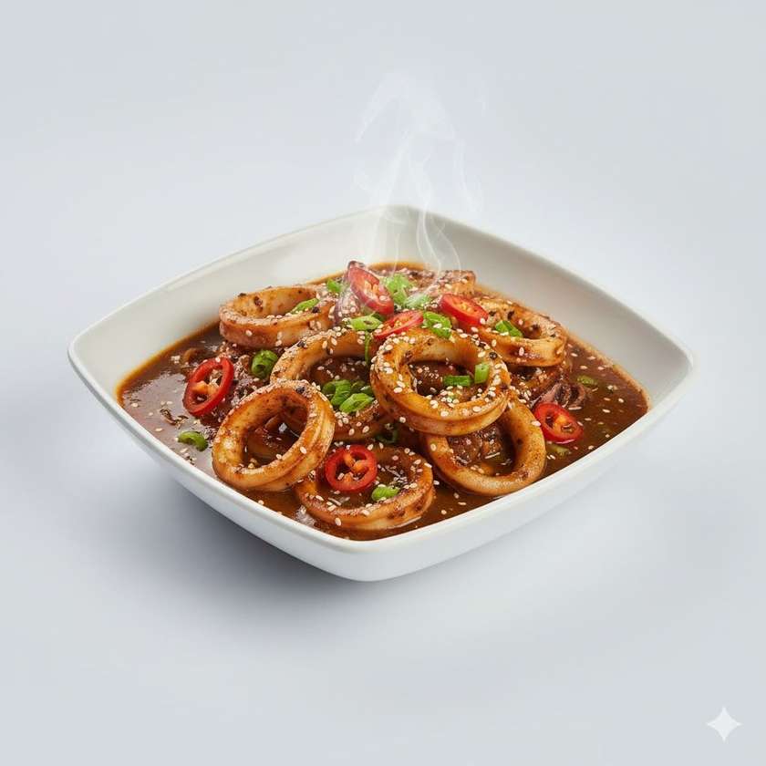 77.Pečená sépia s fazuľovou omáčkou a čiernym korením