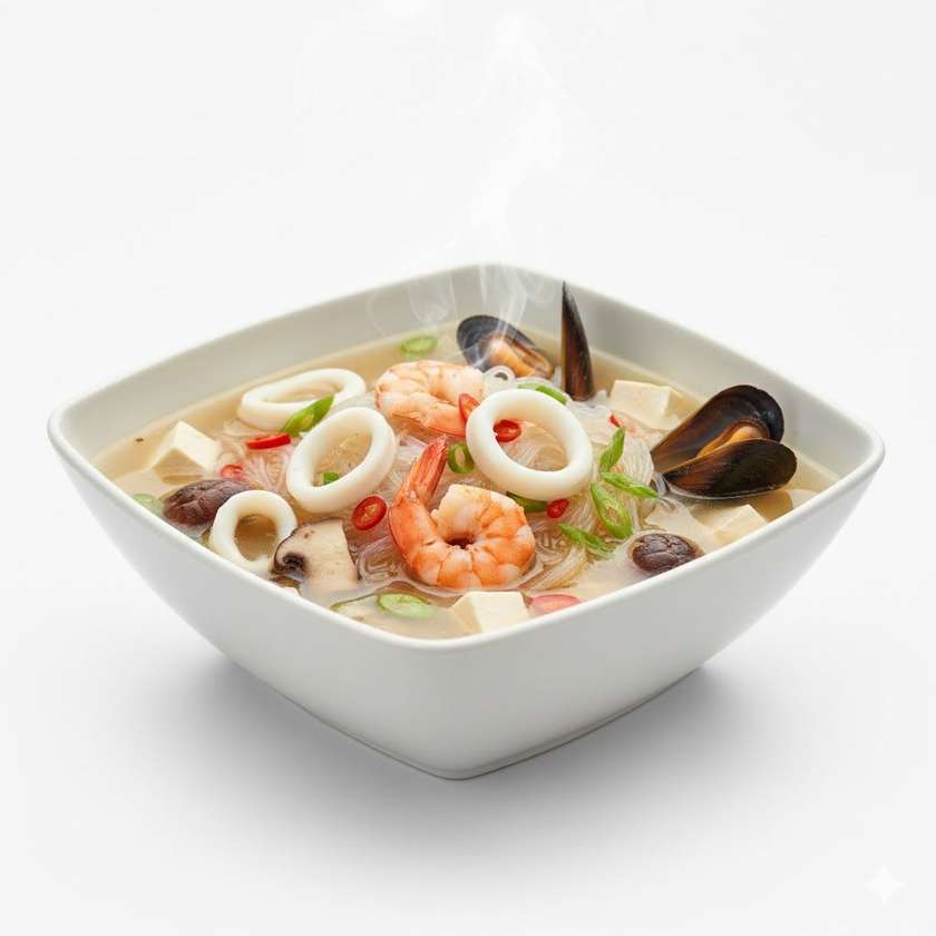 22A. Polievka z morských plodov so sklovitými rezancami