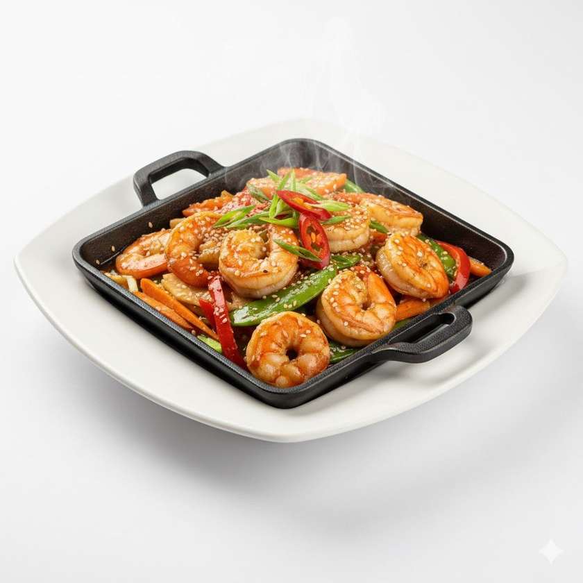 S5. Veľké krevety na železnej platni