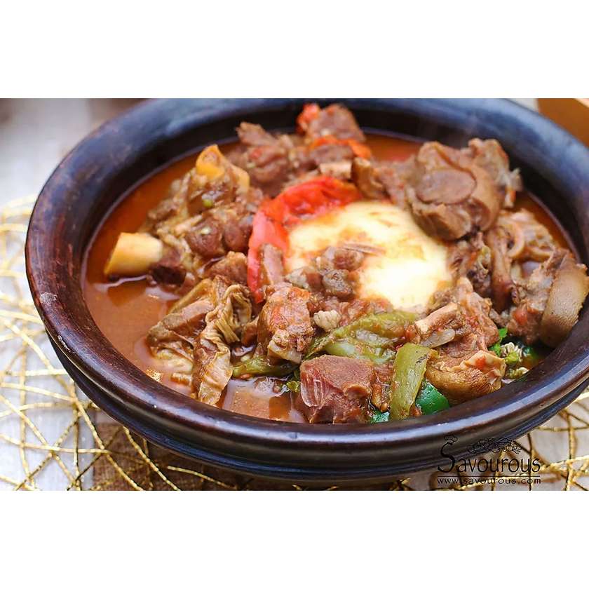 Fufu with Meat, Goat Light Soup