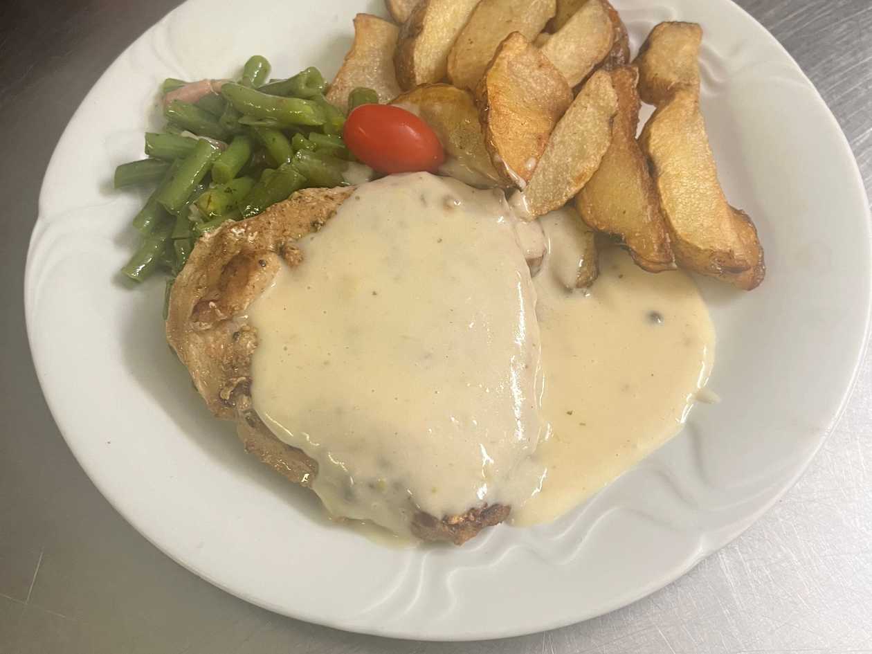 Pork Neck, Delicate Pepper Sauce, Roasted Potato