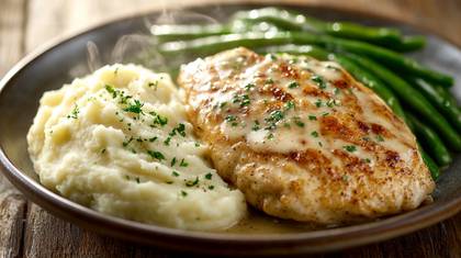 Parmesan Chicken with Creamy Mash & Market Veggies