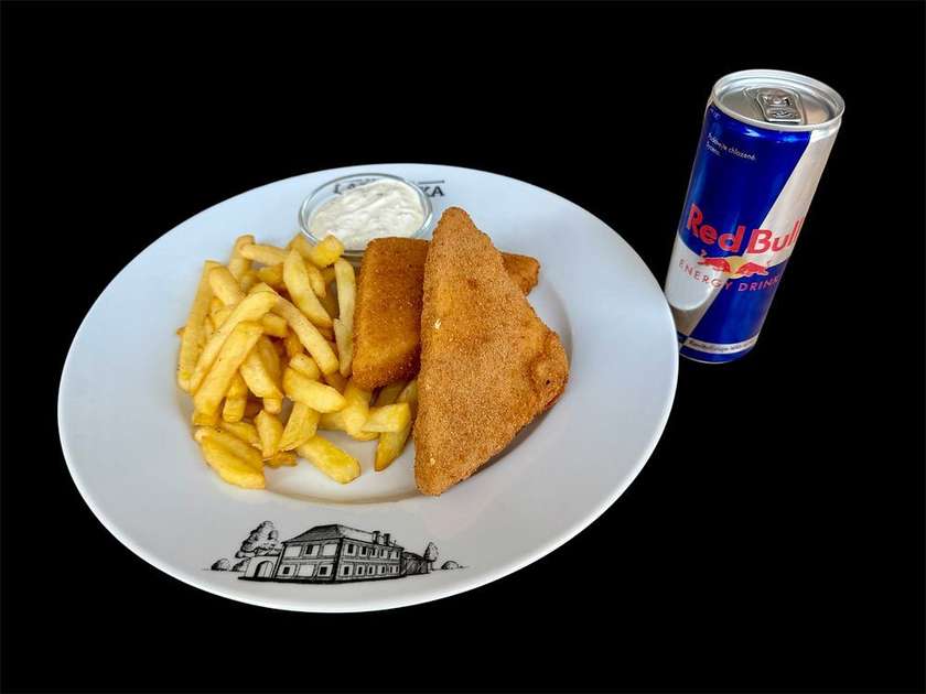 Smažený sýr Gouda + Hranolky + Red Bull