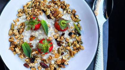 Whole Grain Oats with Coconut Butter and Seasonal Fruit