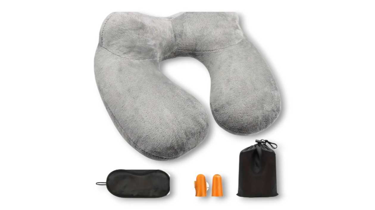 Inflatable Neck Pillow with Sleep Mask, Gray, 1111111111473