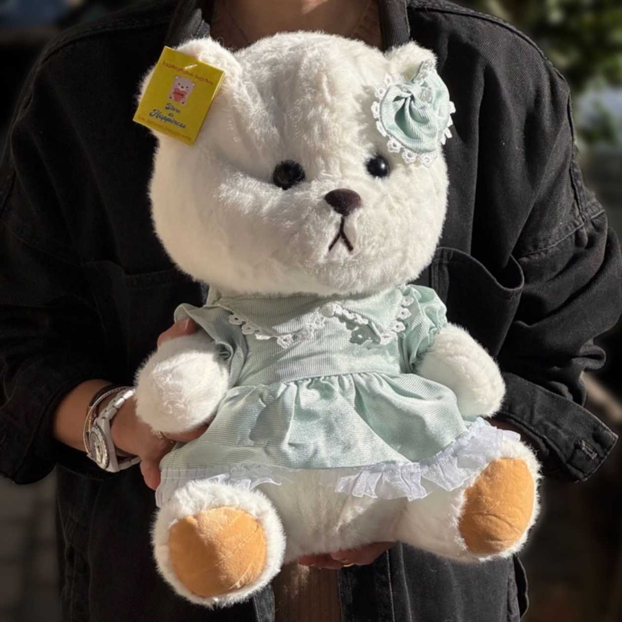 Soft toy teddy bear white in dress