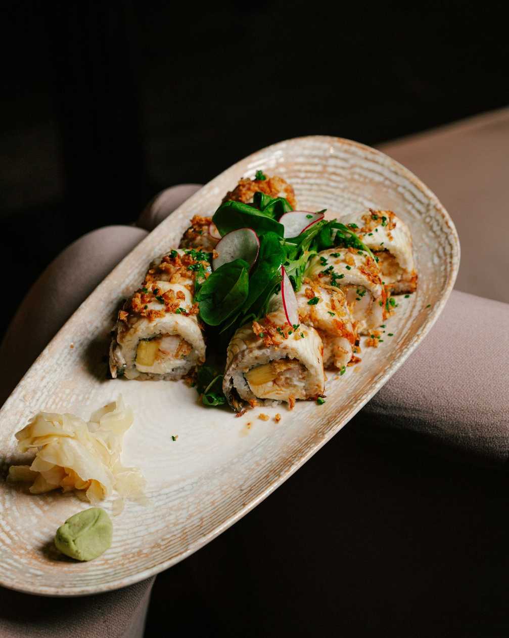 Panko Shrimp, Pineapple & Eel Roll with Sweet Miso Sauce