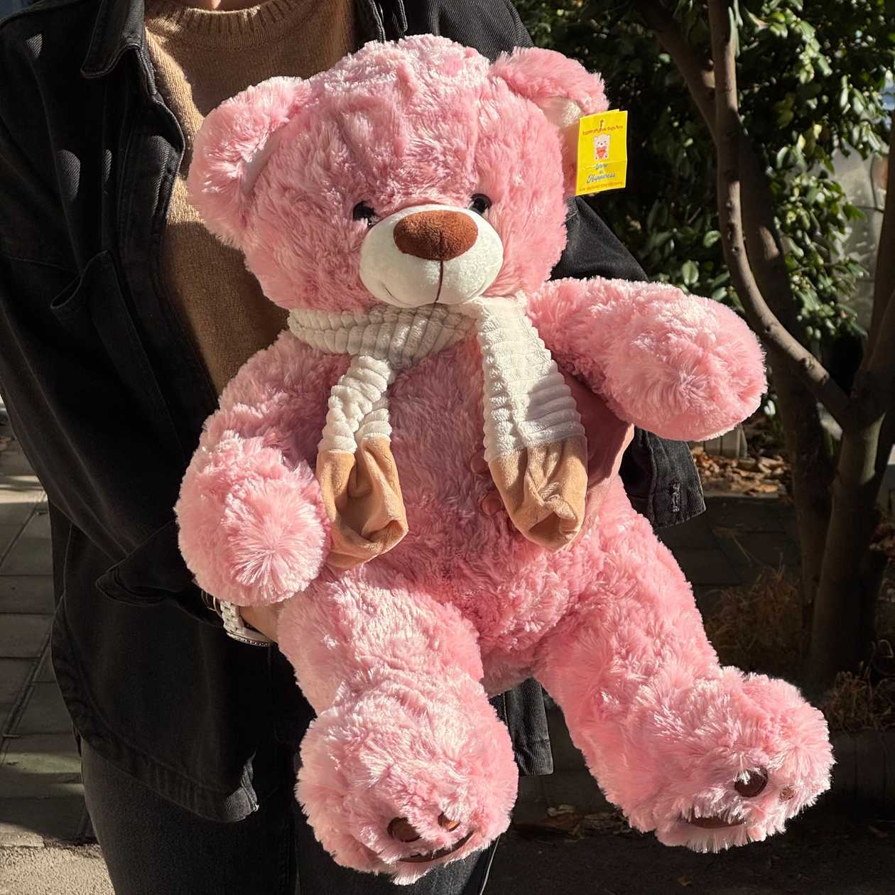Soft toy teddy bear retro pink in scarf