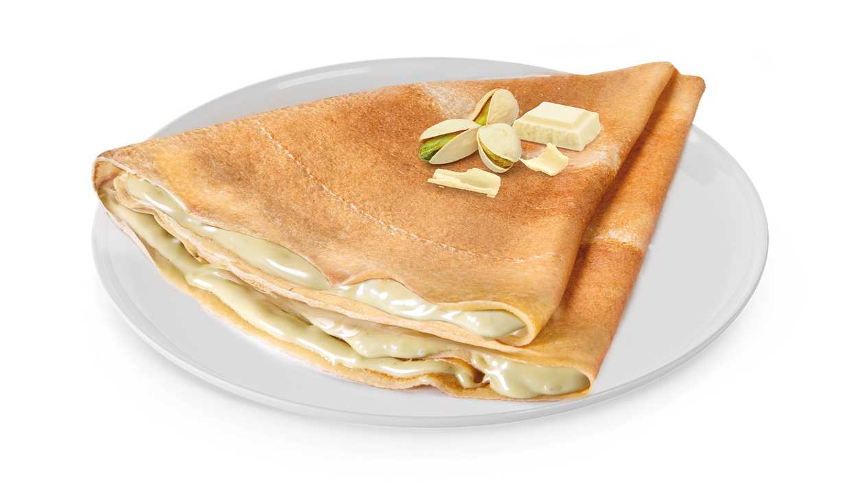 Crepes with white chocolate and pistachio