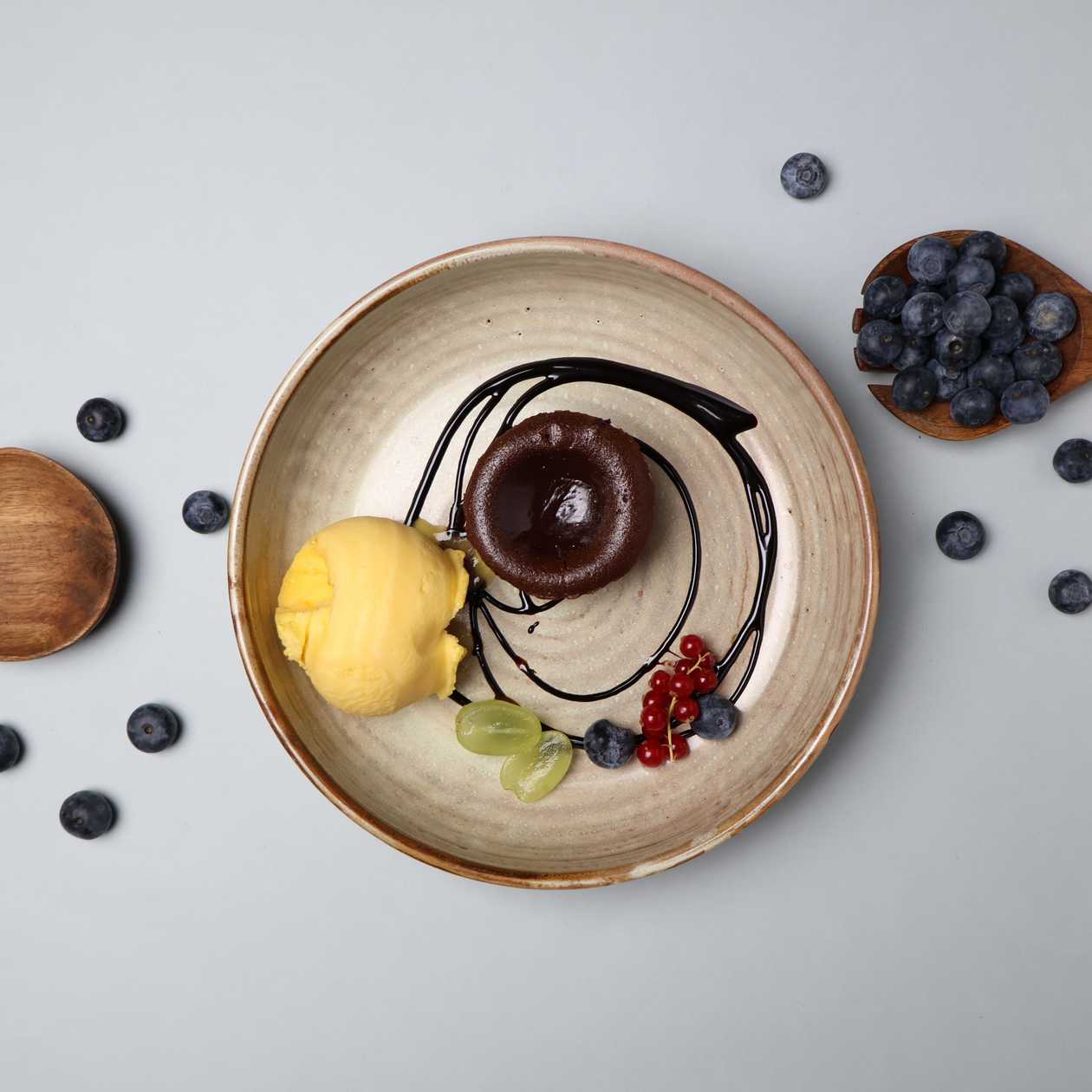 Chocolate fondant with sorbet