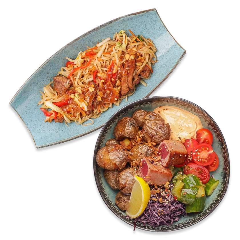 Боул з тунцем теріякі+ Poke Пад-тай з куркою