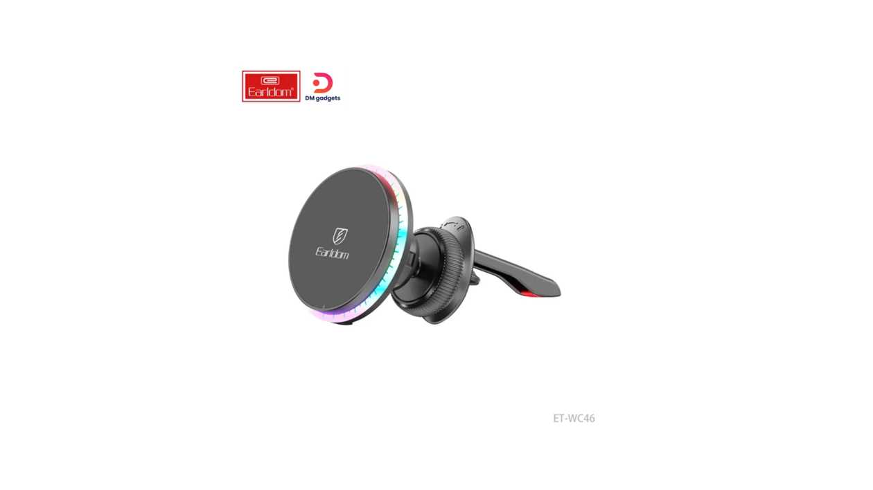#378B#Earldom® WC46 Magsafe RGB Air Vent Clip Wireless Car Charger 15W – Black