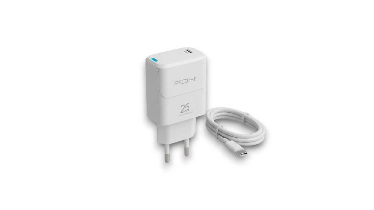 Foni FN-25 25W Adapter with Type-C Input and Cable (Type-C to Type-C), White, 7015049200253