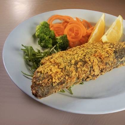 Pastrav tavalit in fulgi de porumb