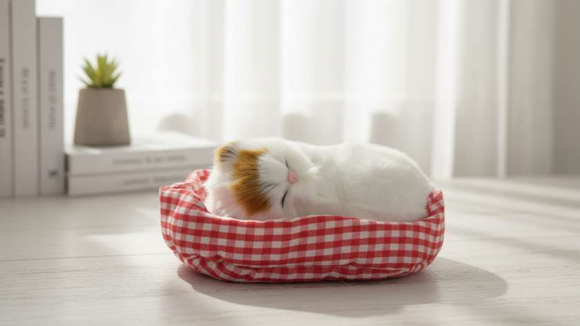 Sleeping Cat Toy Small (with Sound) - White Yellow