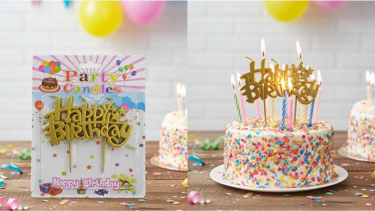 Happy Birthday Gold Cake Candle
