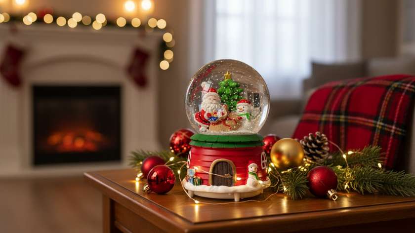 Merry Christmas Musical Snow Globe with Santa and Snowman (Large)