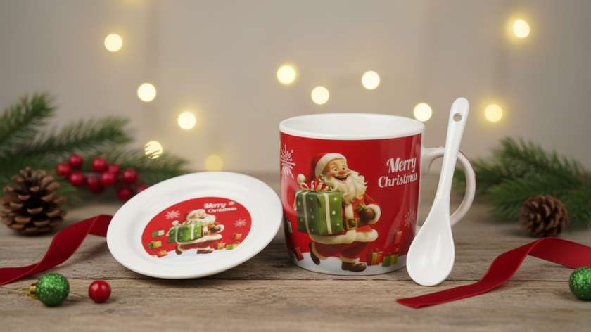 Merry Christmas Mug Set Santa Red