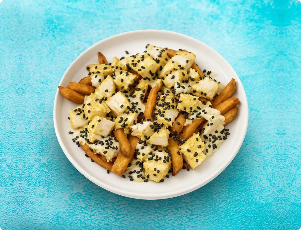 Bataat kanaga, riivjuustu ja trühvlikastmega