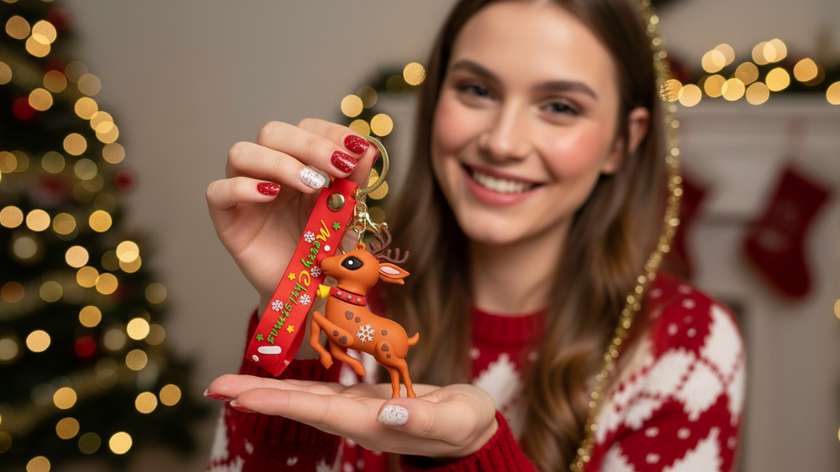 Merry Christmas Deer Keychain (Brown)