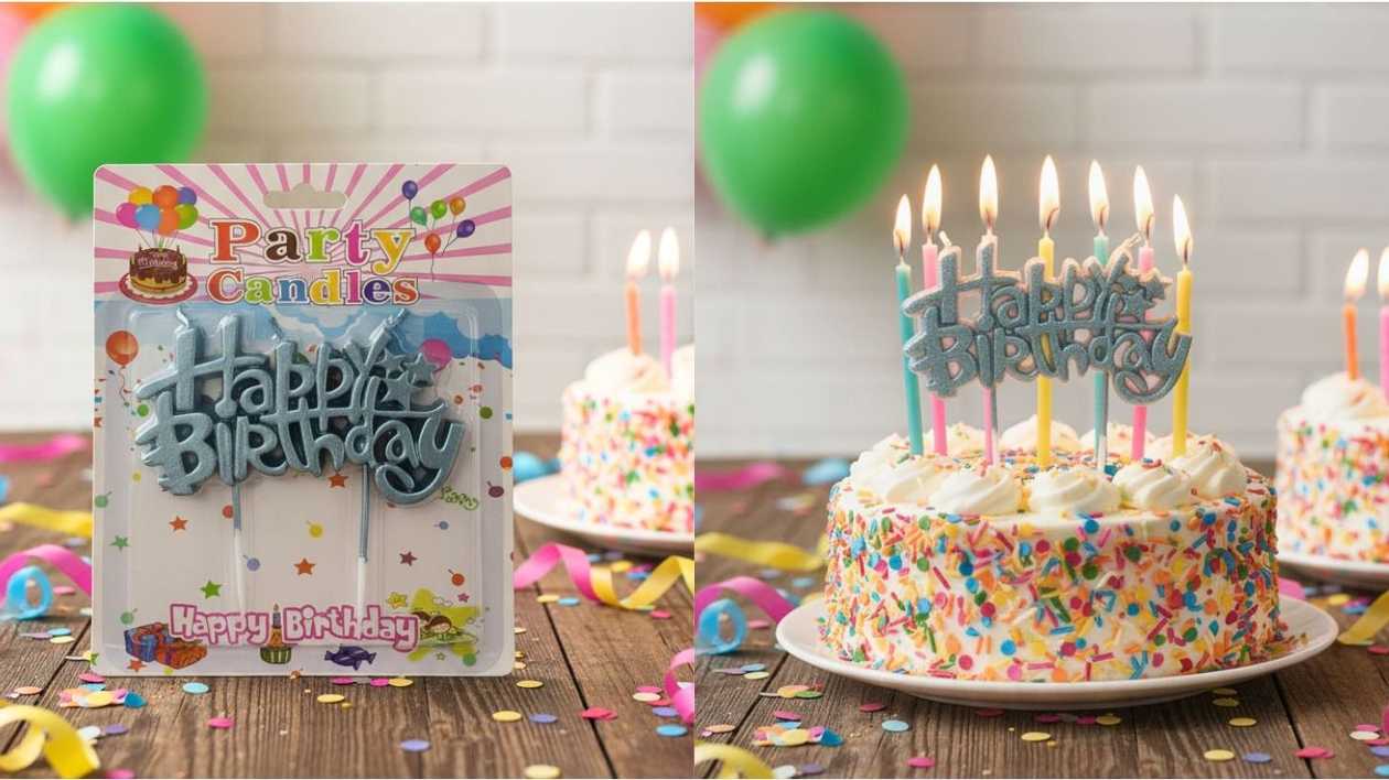 Happy Birthday Cake Candle Blue Silver