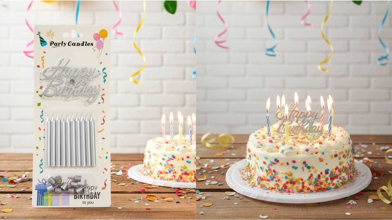 Happy Birthday Cake Candles 10-Piece Set Gray
