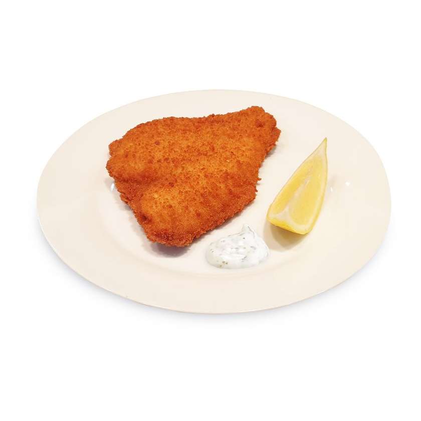 Crispy breaded turbot fillet + sauce & lemon