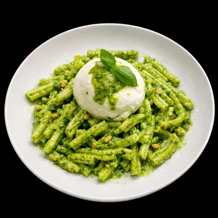 PASTA AL PESTO CON BURRATA