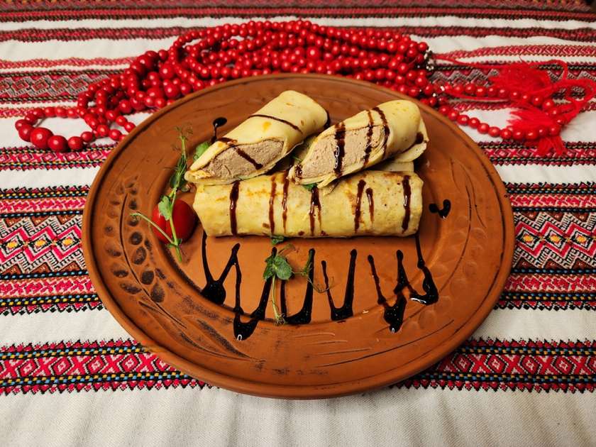 Crepes with chicken pate