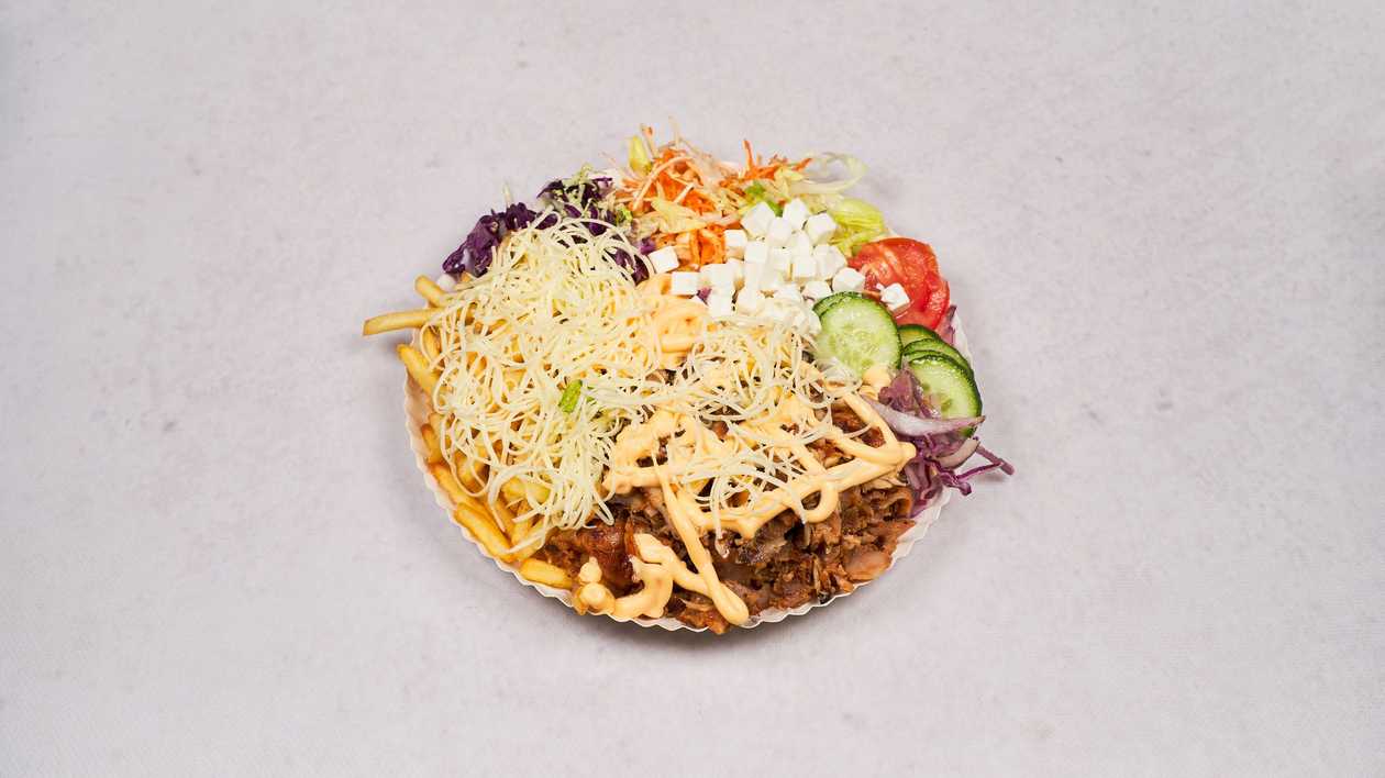 Kebab Plate with Cheese and Cheese Sauce