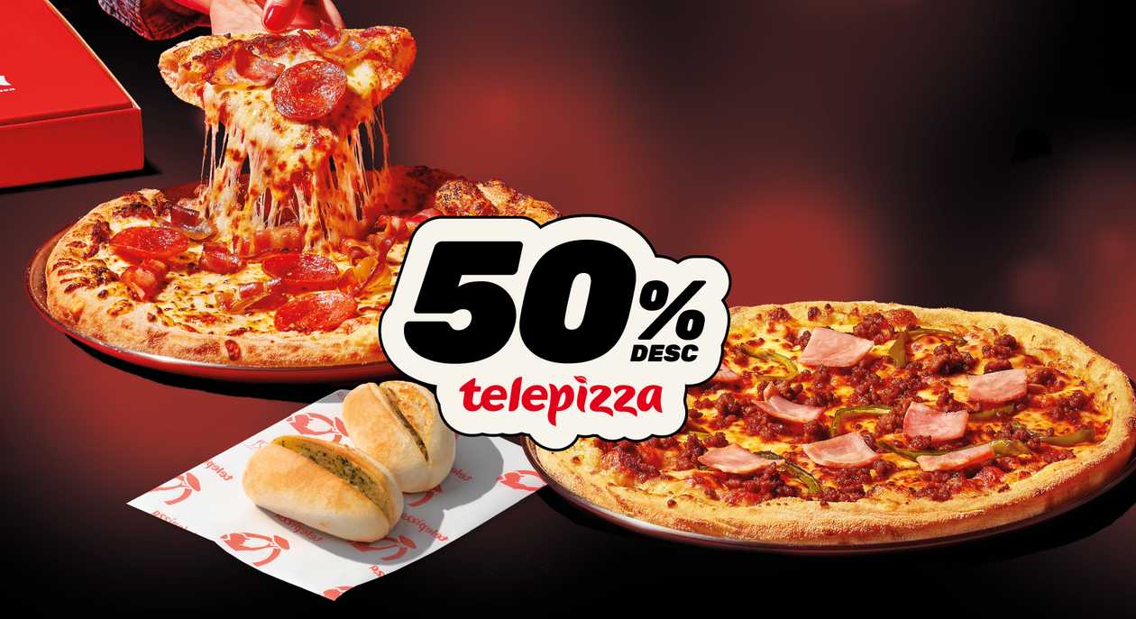 2 Pizzas Médias + 2 pães de alho com 50%