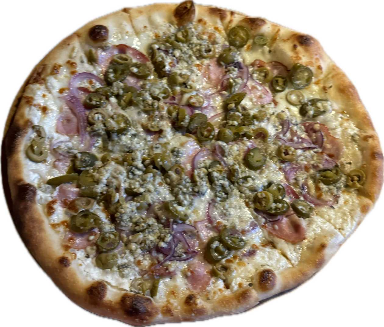 "Astra" . paradajkový základ, mozzarella, saláma, klobása, jalapeňo, cibuľa, šampiňóny