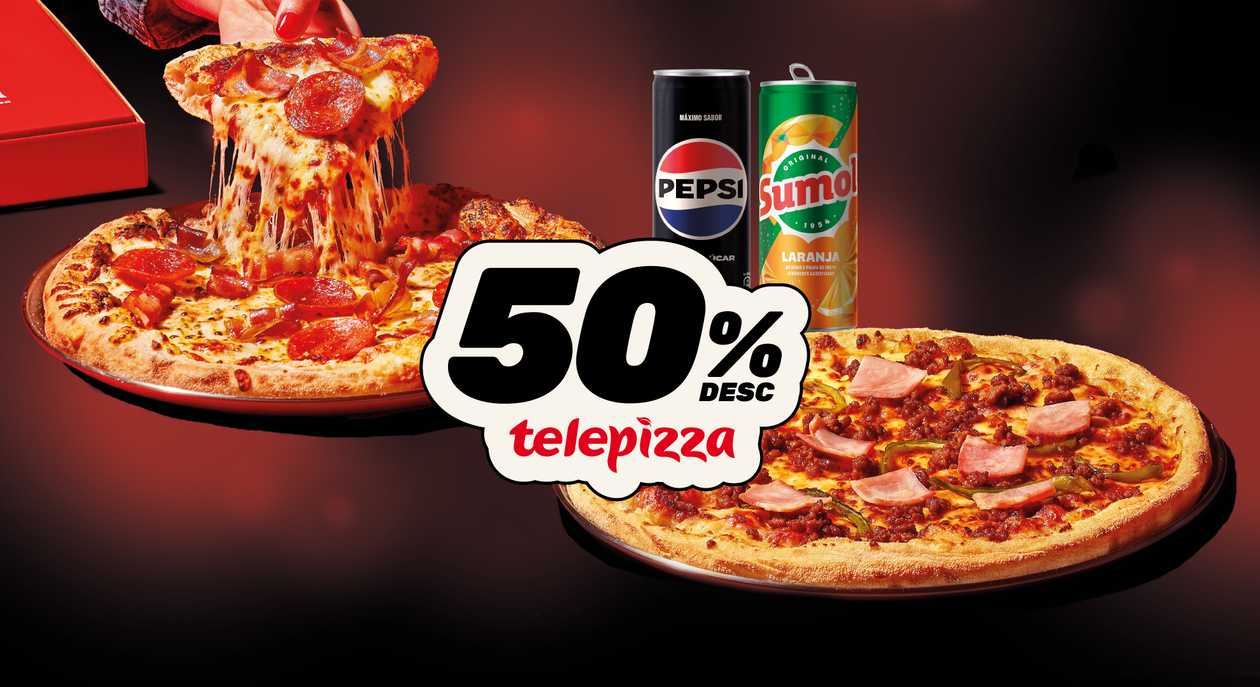 2 Pizzas Médias + 2 Bebidas 33cl com 50%
