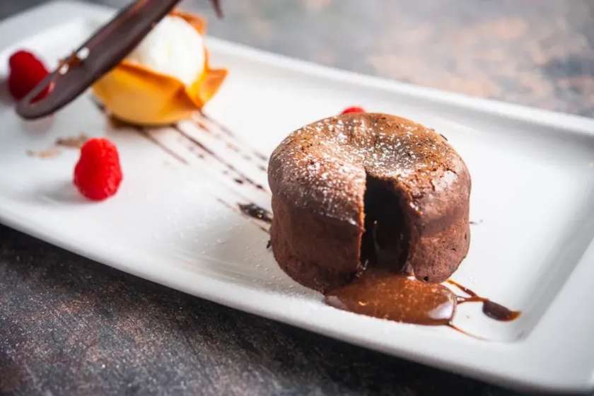 Warm chocolate fondant with ice cream