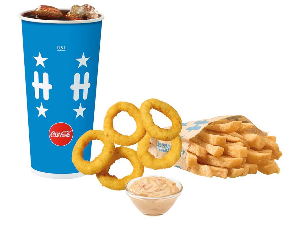 Onion rings 5 pcs. + 1 dip sauce, large meal