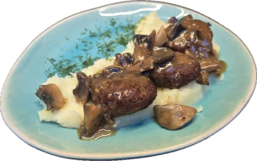 Телешки кюфтенца с гъбен сос