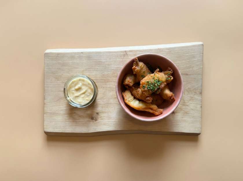 Beer-battered perch bites with tartare sauce