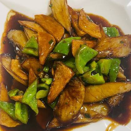 Eggplant, Sliced Potato with Green Pepper