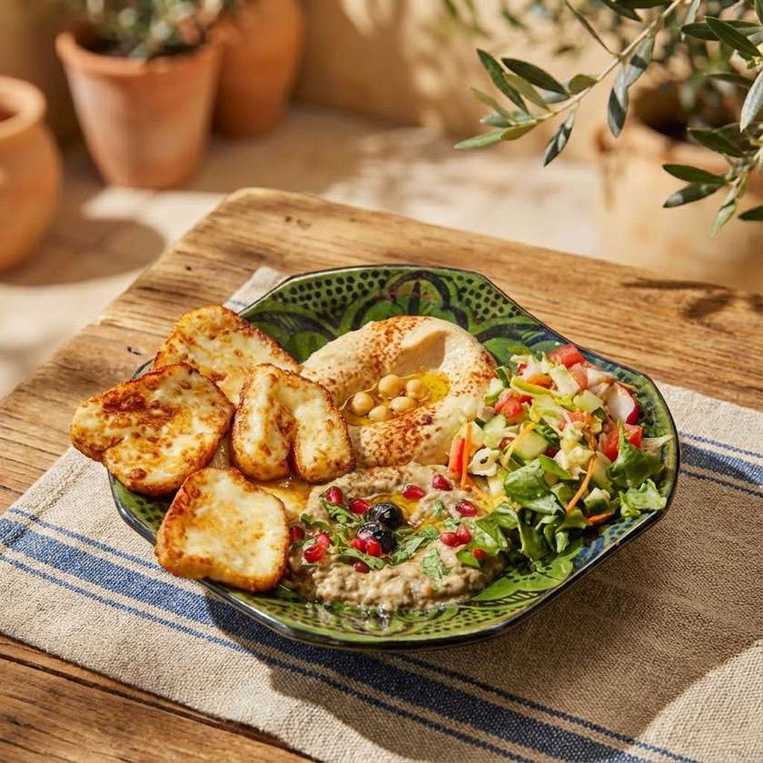 4x Halloumi - hummus - pita menu