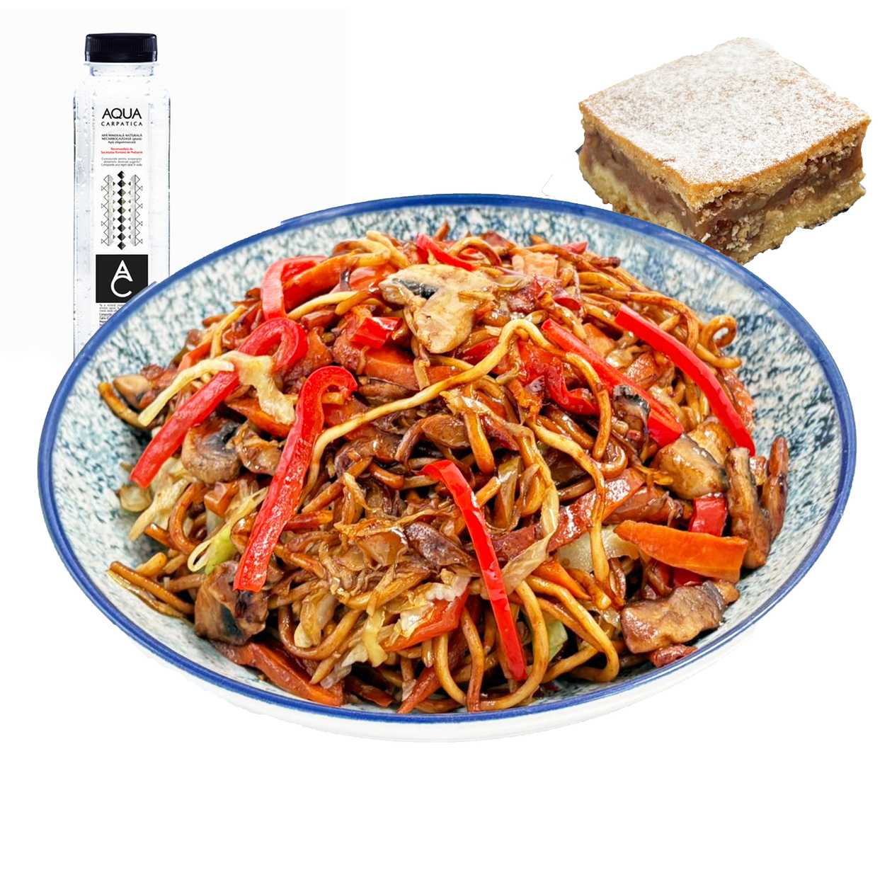 Noodles cu legume + Placinta cu mere sau apa plata / minerala
