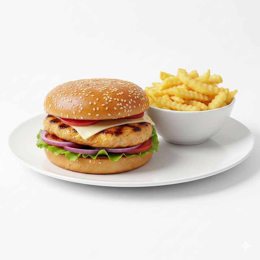 Pub Burger kurací s hranolkami