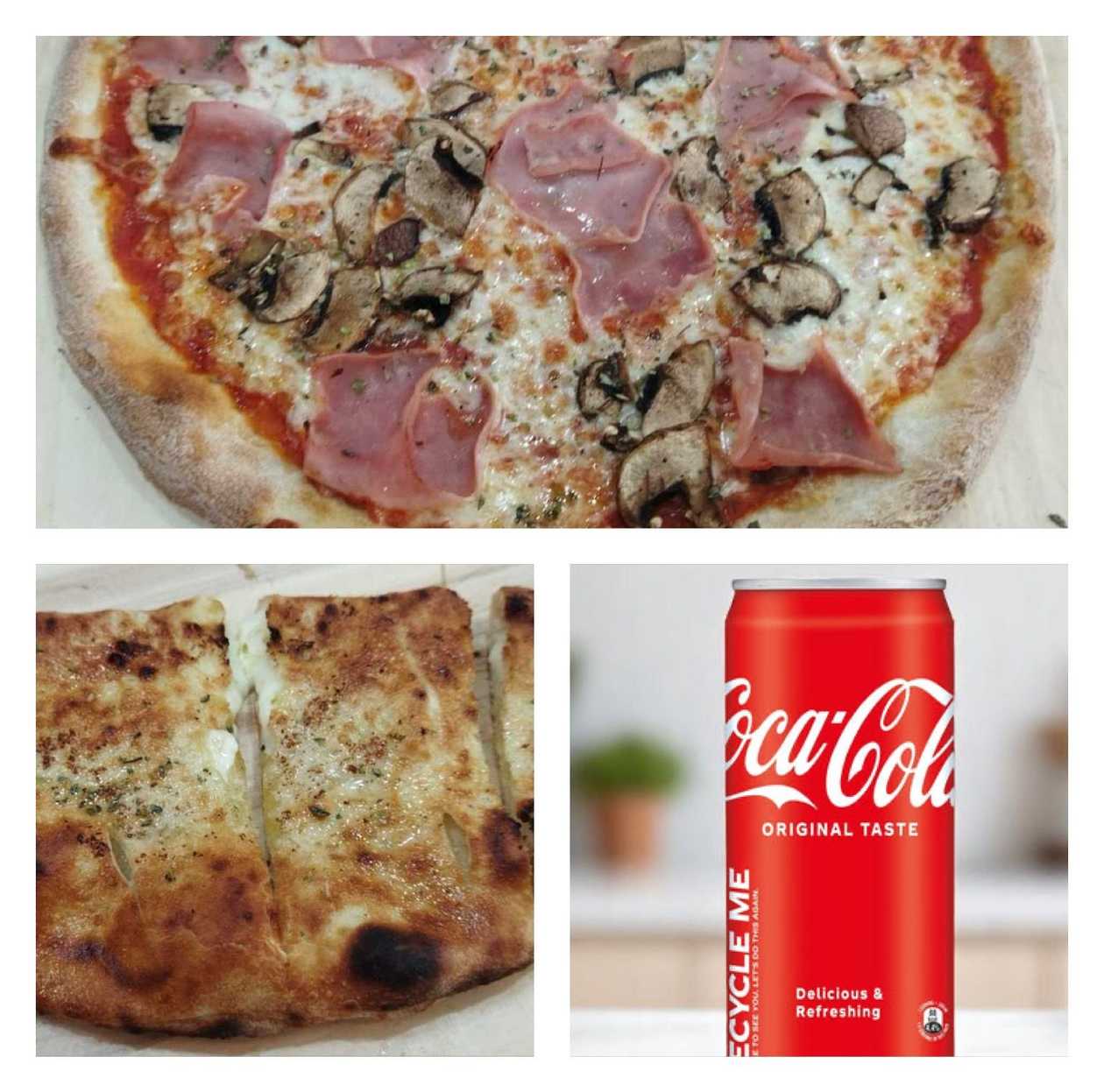 Pizza Cotta Fungi+ Garlic Bread With Mozzarella + Coca-Cola 33cl