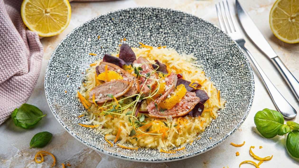 Risoto apelsini ja grillitud pardifileega