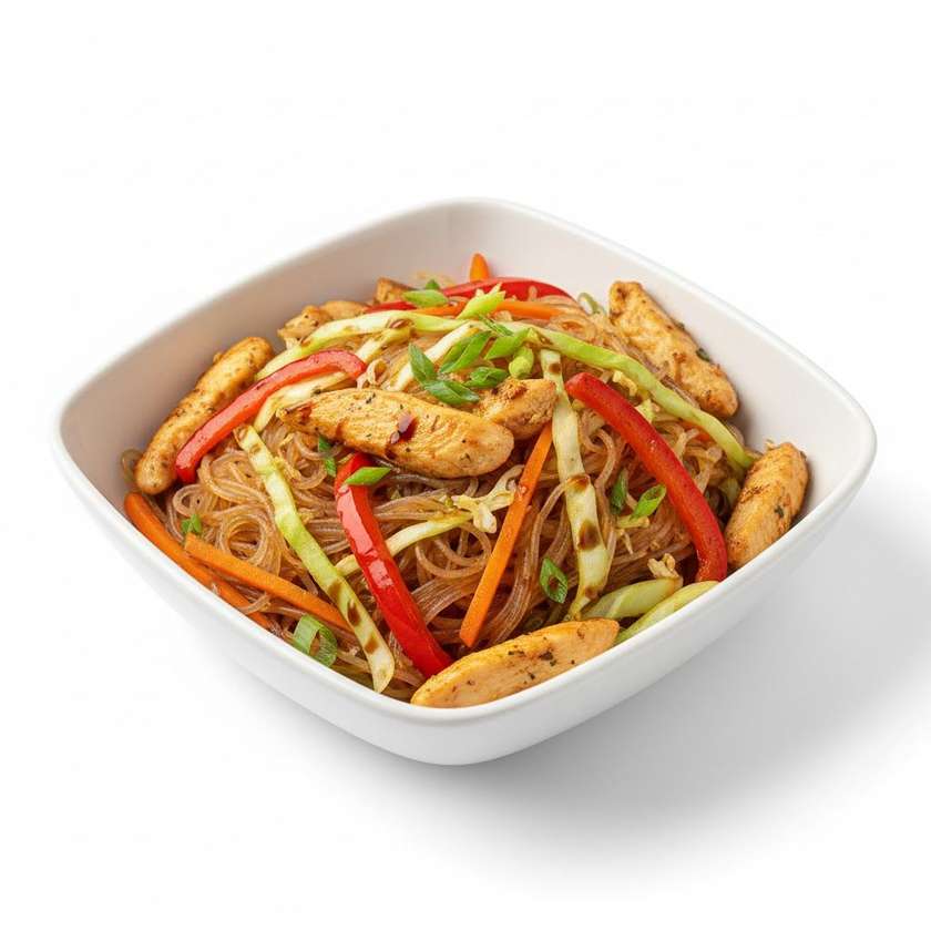 Smažené skleněné nudle s kuřecím masem