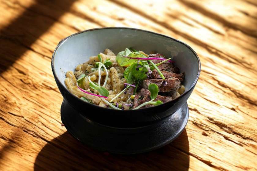 Homemade Casarecce Pasta with Beef Tenderloin and Porcini Mushrooms
