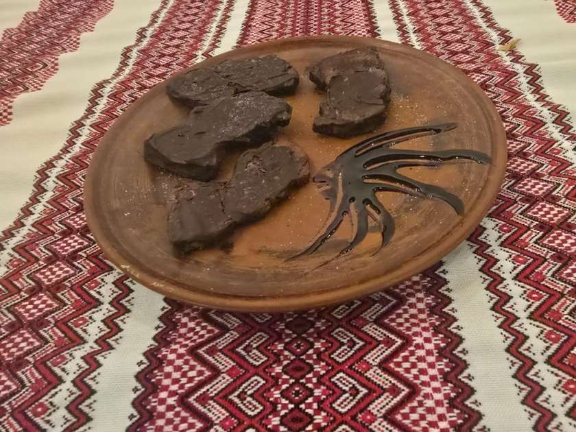 Smoked salo in dark chocolate