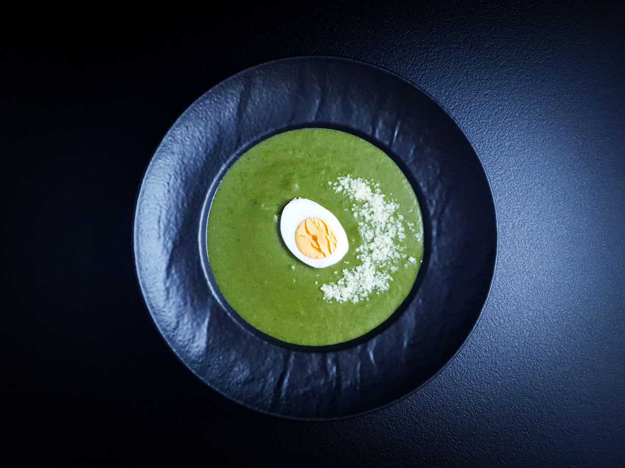 Cream of Spinach Soup with Boiled Egg